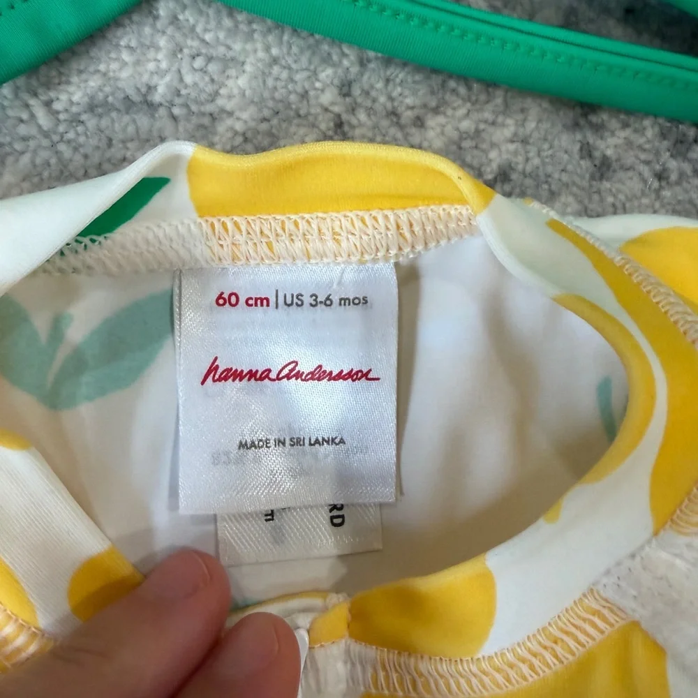 Hanna Andersson lemon swimsuit + hat set, 3-6 mo